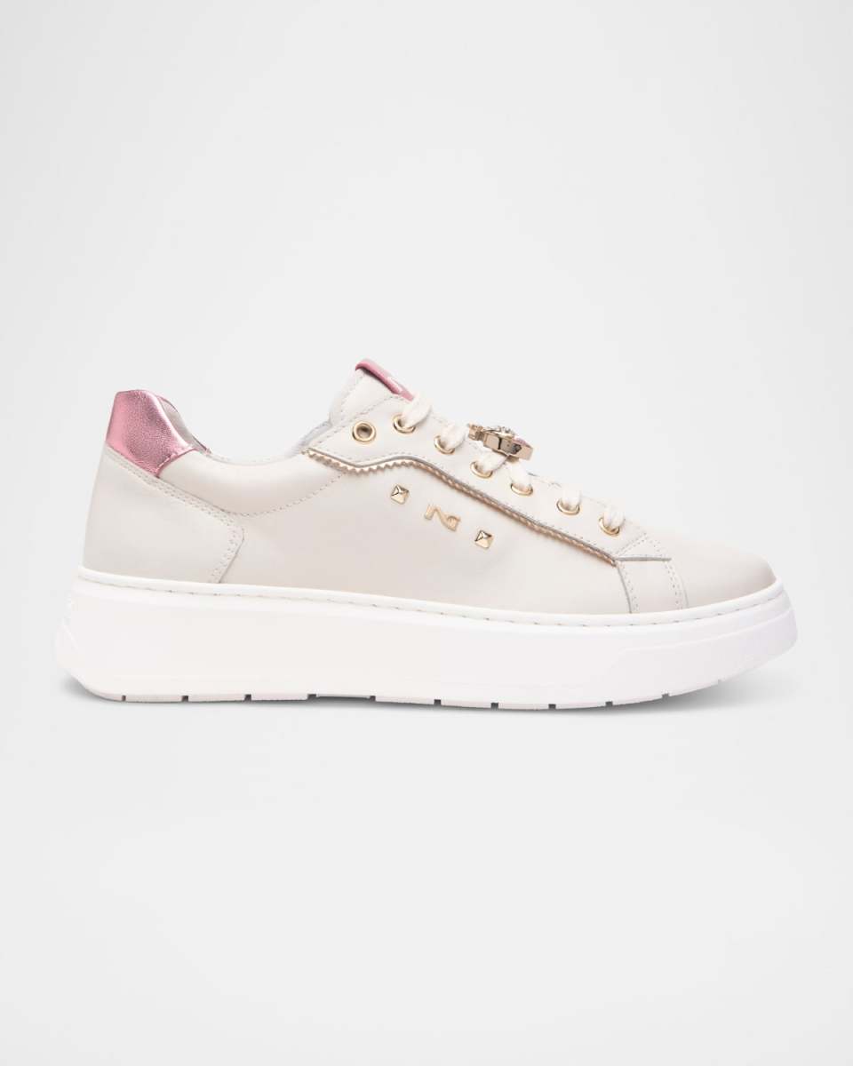 Leather Retro Jeweled Low-Top Sneakers